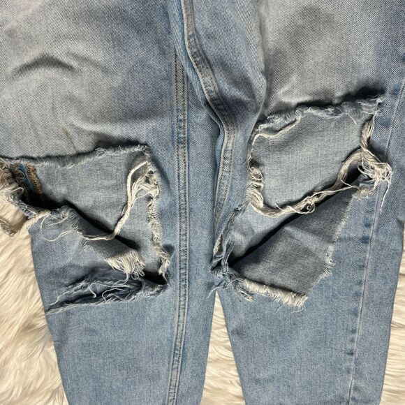 Zara High Rise Distressed Mom Straight Leg Jeans Light Wash Size 4 - Picture 5 of 8